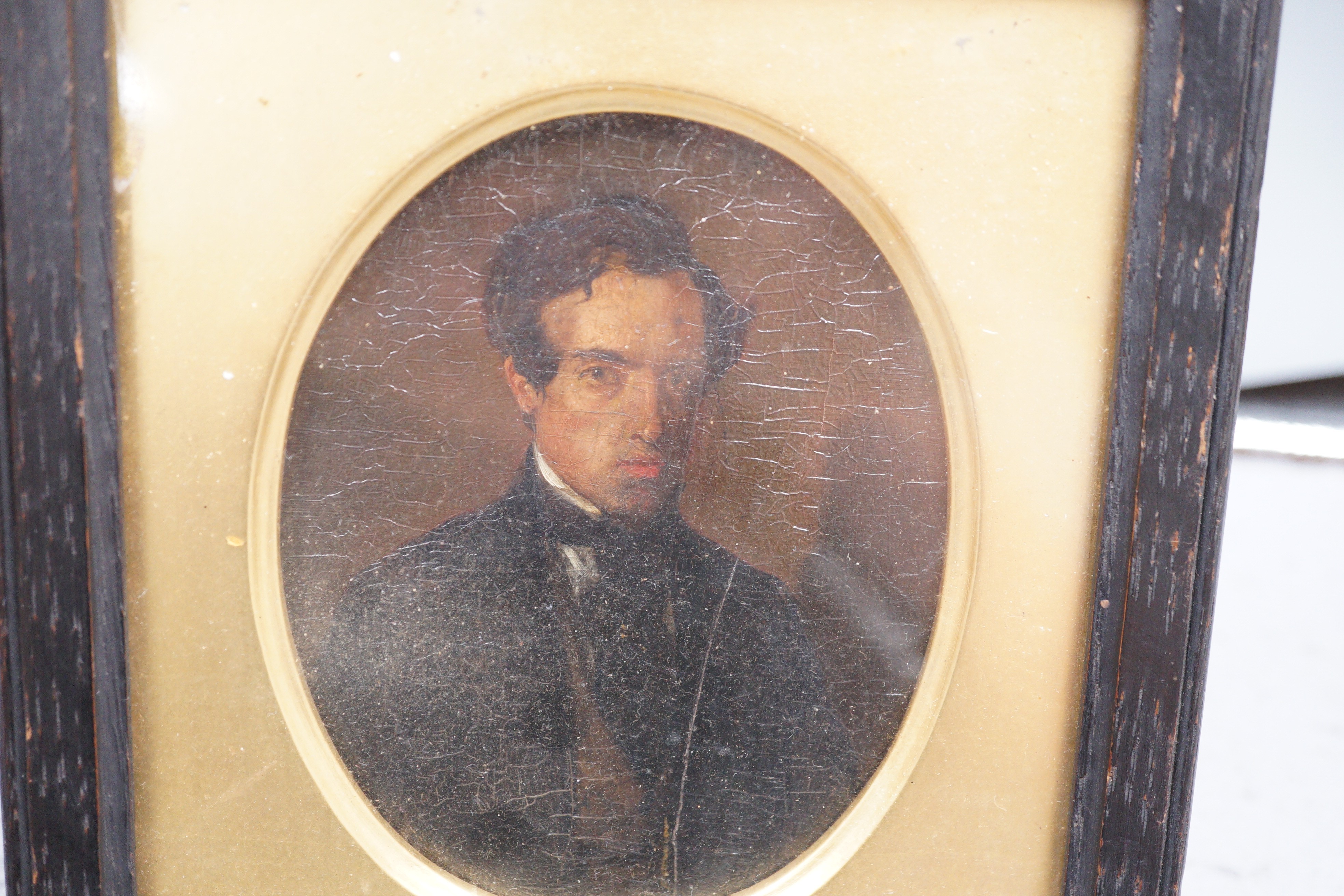 W.H. Knight - oil on board, portrait miniature of William James Stebbing, dated 1852, inscribed verso, 12x9.5cm, together with one other miniature